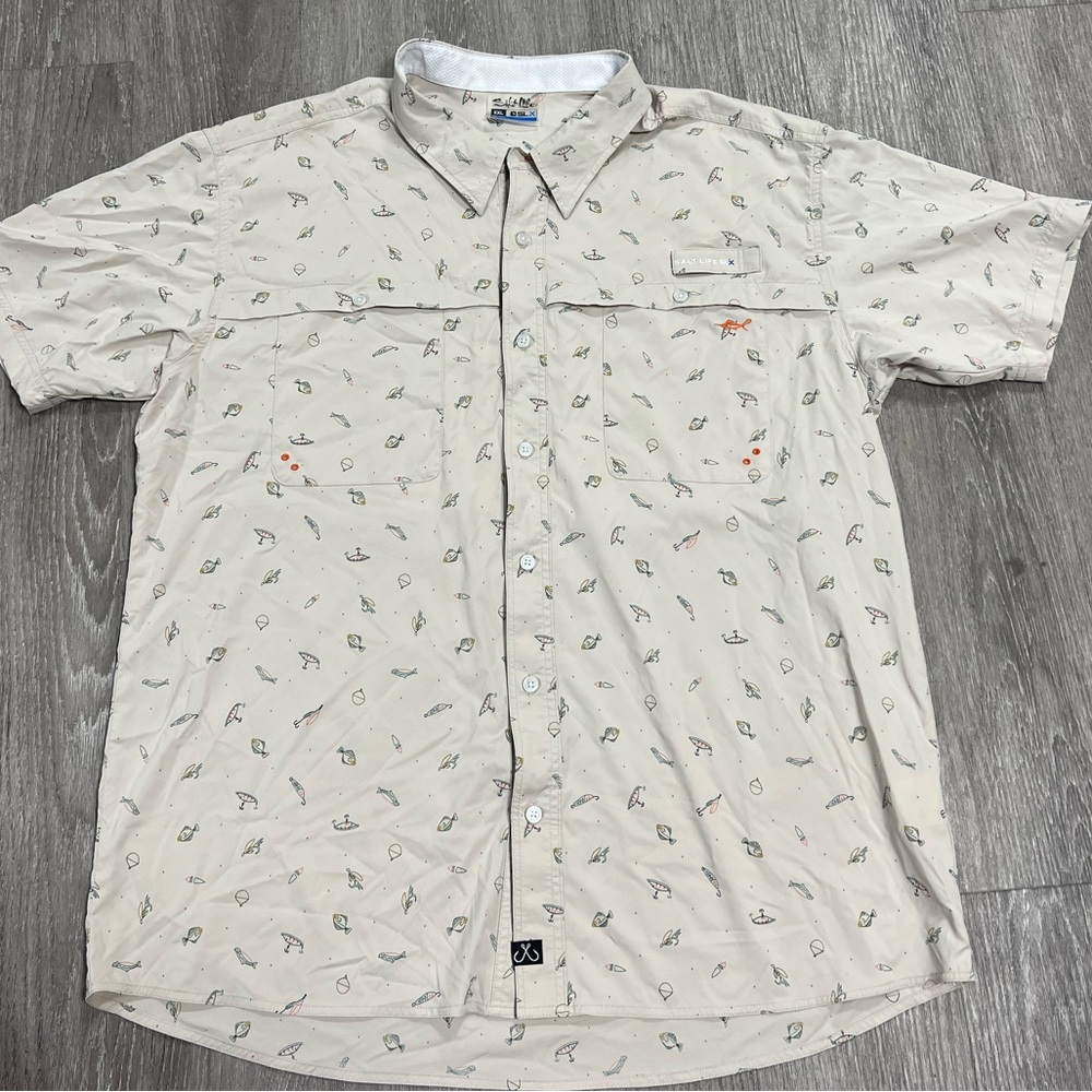 Salt Life SLX Men's Fishing Shirt Size 2XL Fish N’ Lures Button Up Performance